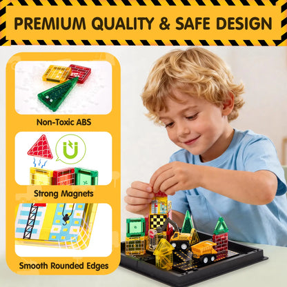Hahaland 38 PCS Magnetic Tiles Road Toppers Set for Kids Ages 3-5, Magnetic Building Blocks with Cars Toys for 3-5 Years Old Boys and Girls Stem Toys Birthday Gifts for Age 3 4 5 6 7 Year Old
