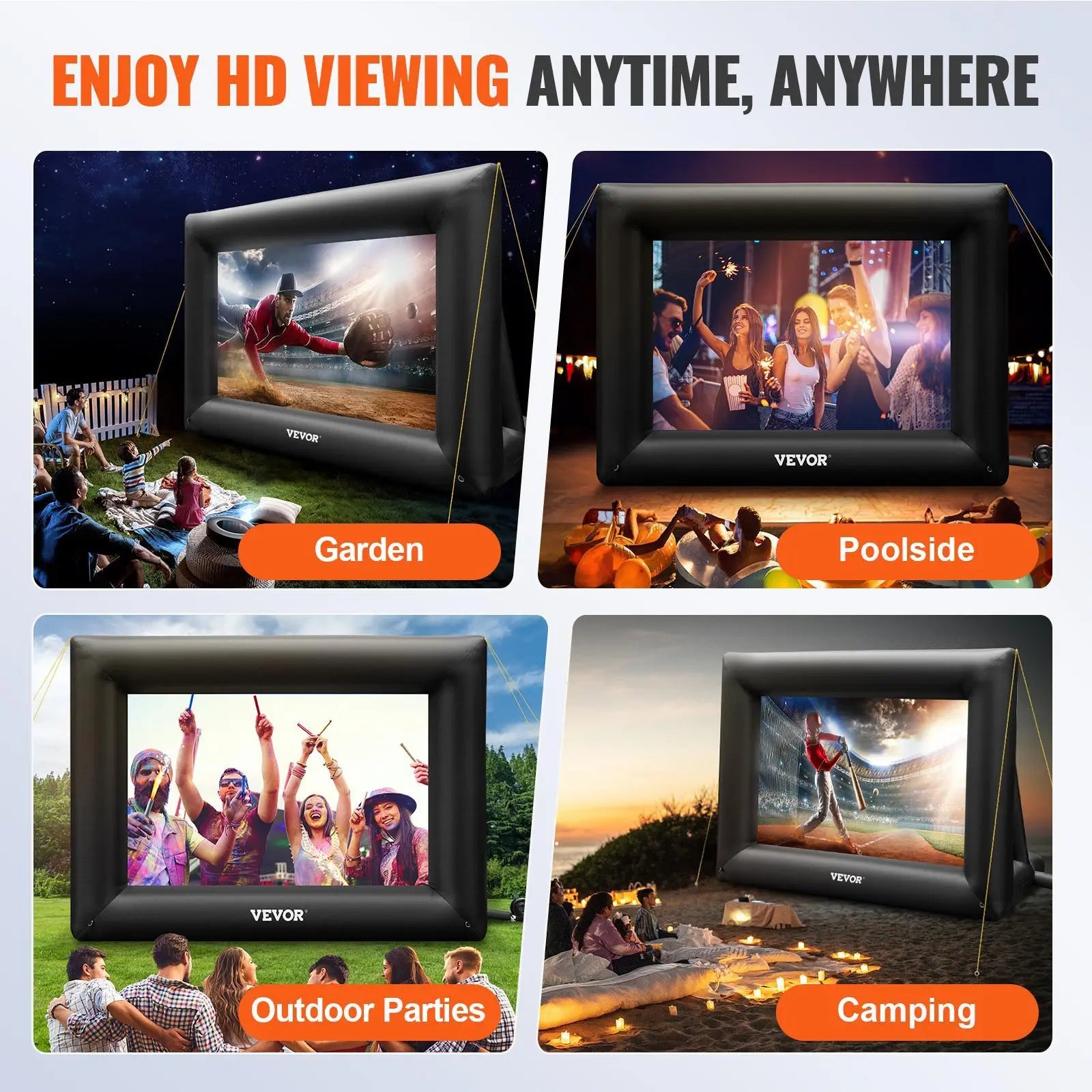 【Dealsforyoudays】Vevor Inflatable Movie Screen 24FT Inflatable Projector Screen for outside with 360W Air Blower Inflatable Screen Oxford Fabric Material Blow up Screen for Outdoor Movie Supports Front/Rear Projection