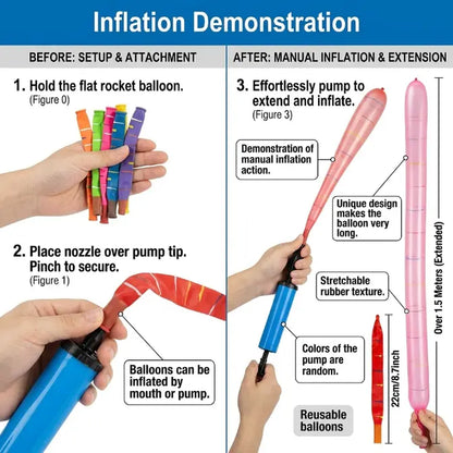 50/100-Pack Rocket Balloon Set, Balloon Party Supplies with Aerodynamic Tip, Easy-Filling Pump, Reusable No-Refill Design for Outdoor & Indoor Fun, Kids Stuff, Toys for Boys, Gifts for Kids, Mother'S Day Gift Option