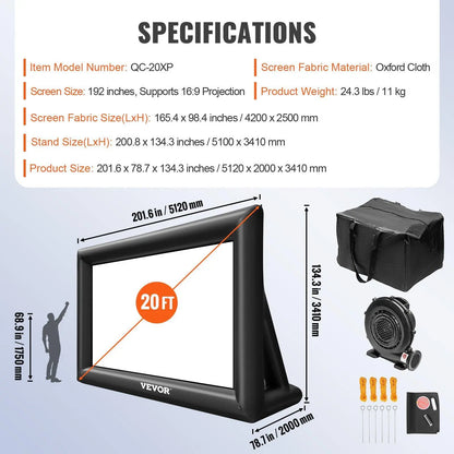 【Dealsforyoudays】Vevor Inflatable Movie Screen 24FT Inflatable Projector Screen for outside with 360W Air Blower Inflatable Screen Oxford Fabric Material Blow up Screen for Outdoor Movie Supports Front/Rear Projection