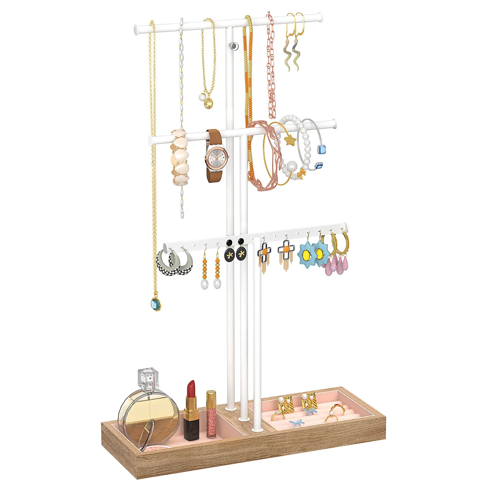 Jewellery Stand Organiser, Earring Organiser Necklace Holder, Jewellery Display Stand Holder with Metal Frame, Gift Idea, Black