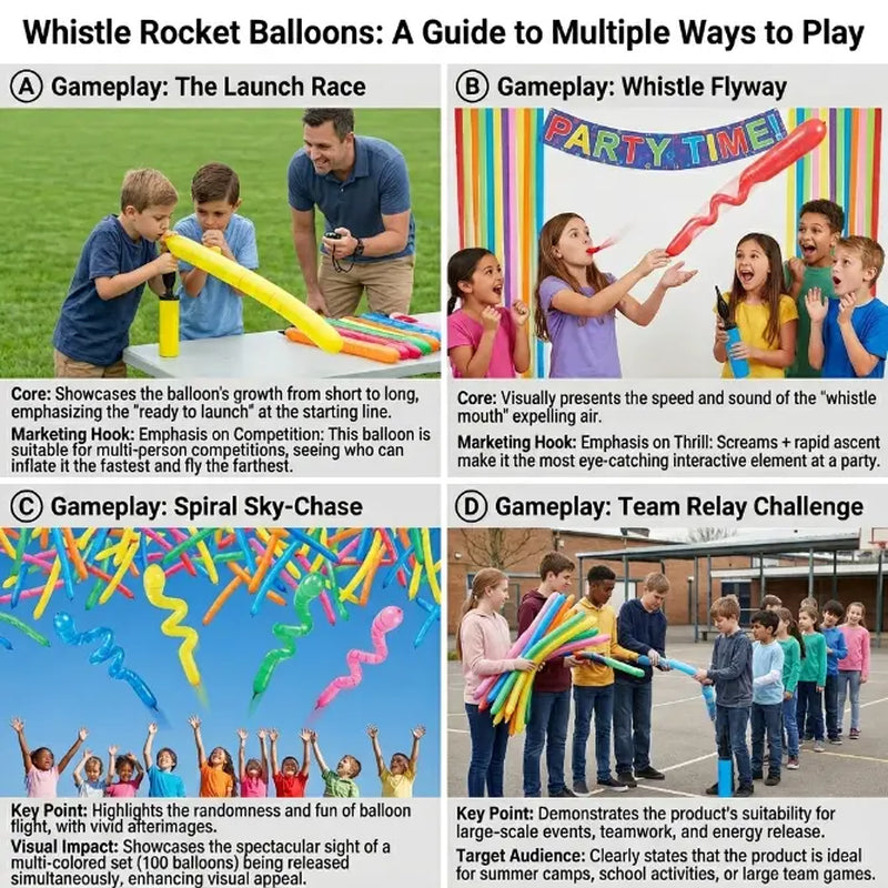 50/100-Pack Rocket Balloon Set, Balloon Party Supplies with Aerodynamic Tip, Easy-Filling Pump, Reusable No-Refill Design for Outdoor & Indoor Fun, Kids Stuff, Toys for Boys, Gifts for Kids, Mother'S Day Gift Option