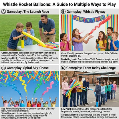 50/100-Pack Rocket Balloon Set, Balloon Party Supplies with Aerodynamic Tip, Easy-Filling Pump, Reusable No-Refill Design for Outdoor & Indoor Fun, Kids Stuff, Toys for Boys, Gifts for Kids, Mother'S Day Gift Option
