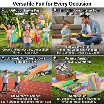 50/100-Pack Rocket Balloon Set, Balloon Party Supplies with Aerodynamic Tip, Easy-Filling Pump, Reusable No-Refill Design for Outdoor & Indoor Fun, Kids Stuff, Toys for Boys, Gifts for Kids, Mother'S Day Gift Option