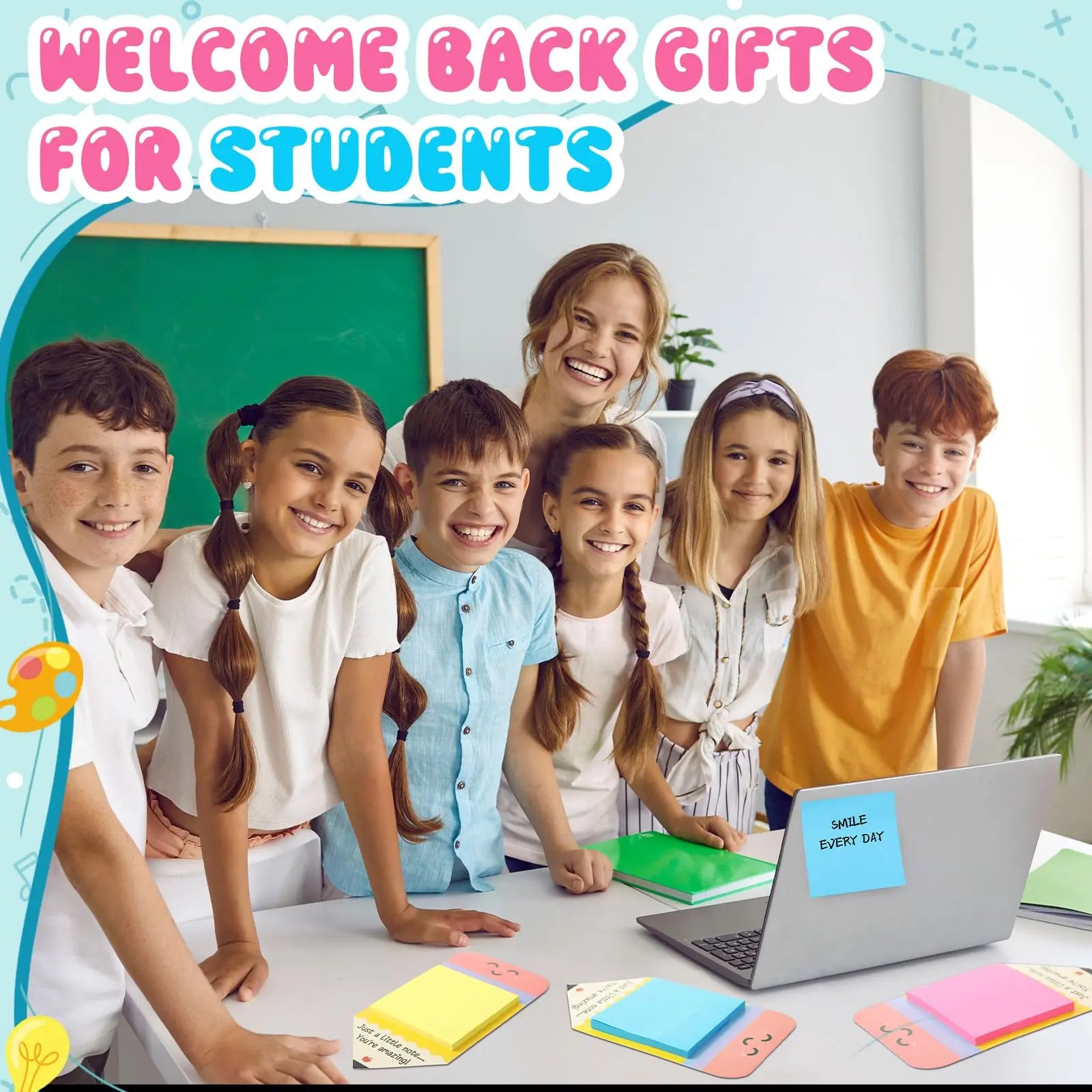 Pencil Sticky Notes 540 Sheets with First Day of School Gifts Card and Gold Bow, 3X3 Back to School 2026 Self Stick Note Pad Pencil Memo Pad for Student Teacher Rewards Stationery Supplies Classroom Kit Positive Affirmations Growth Mindset
