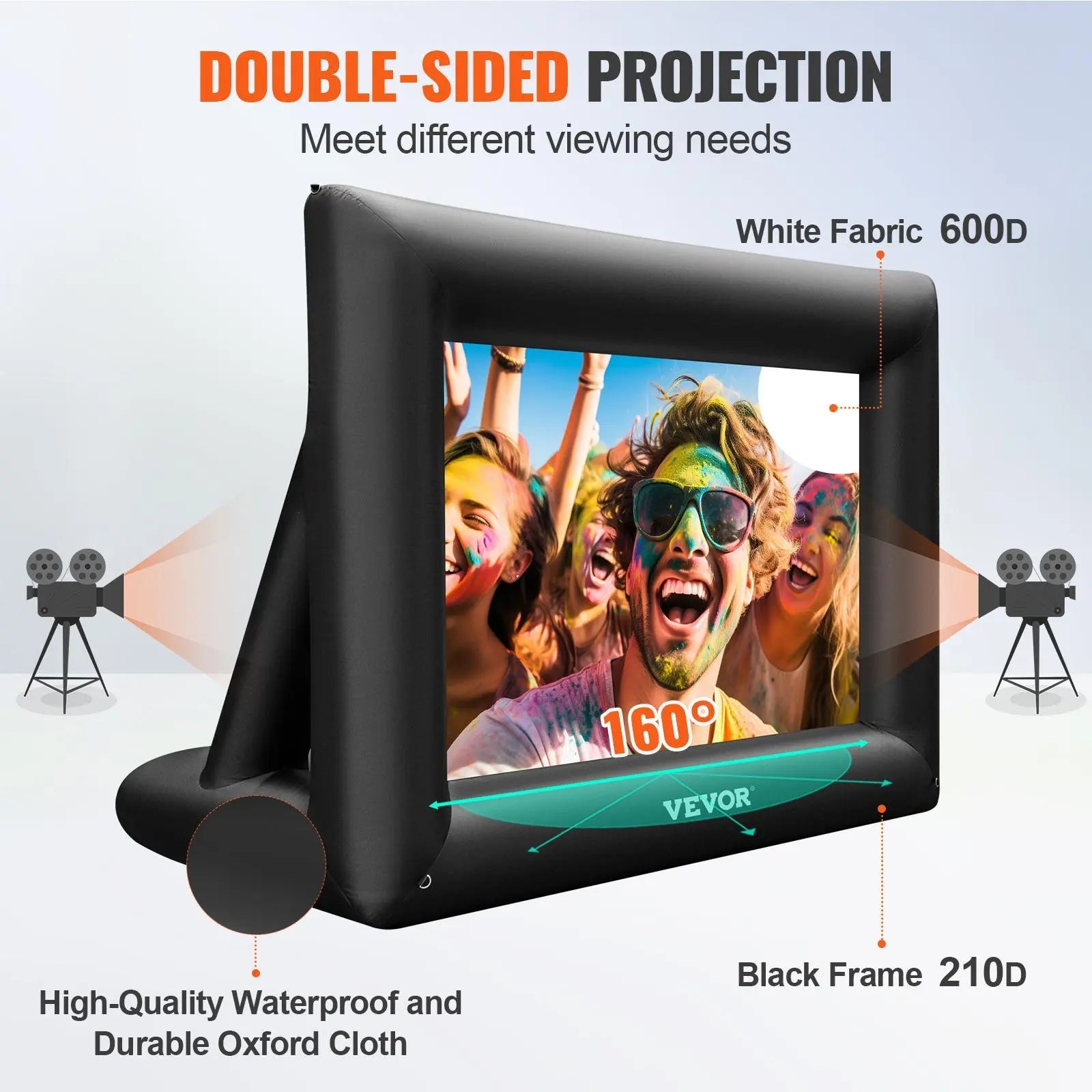 【Dealsforyoudays】Vevor Inflatable Movie Screen 24FT Inflatable Projector Screen for outside with 360W Air Blower Inflatable Screen Oxford Fabric Material Blow up Screen for Outdoor Movie Supports Front/Rear Projection