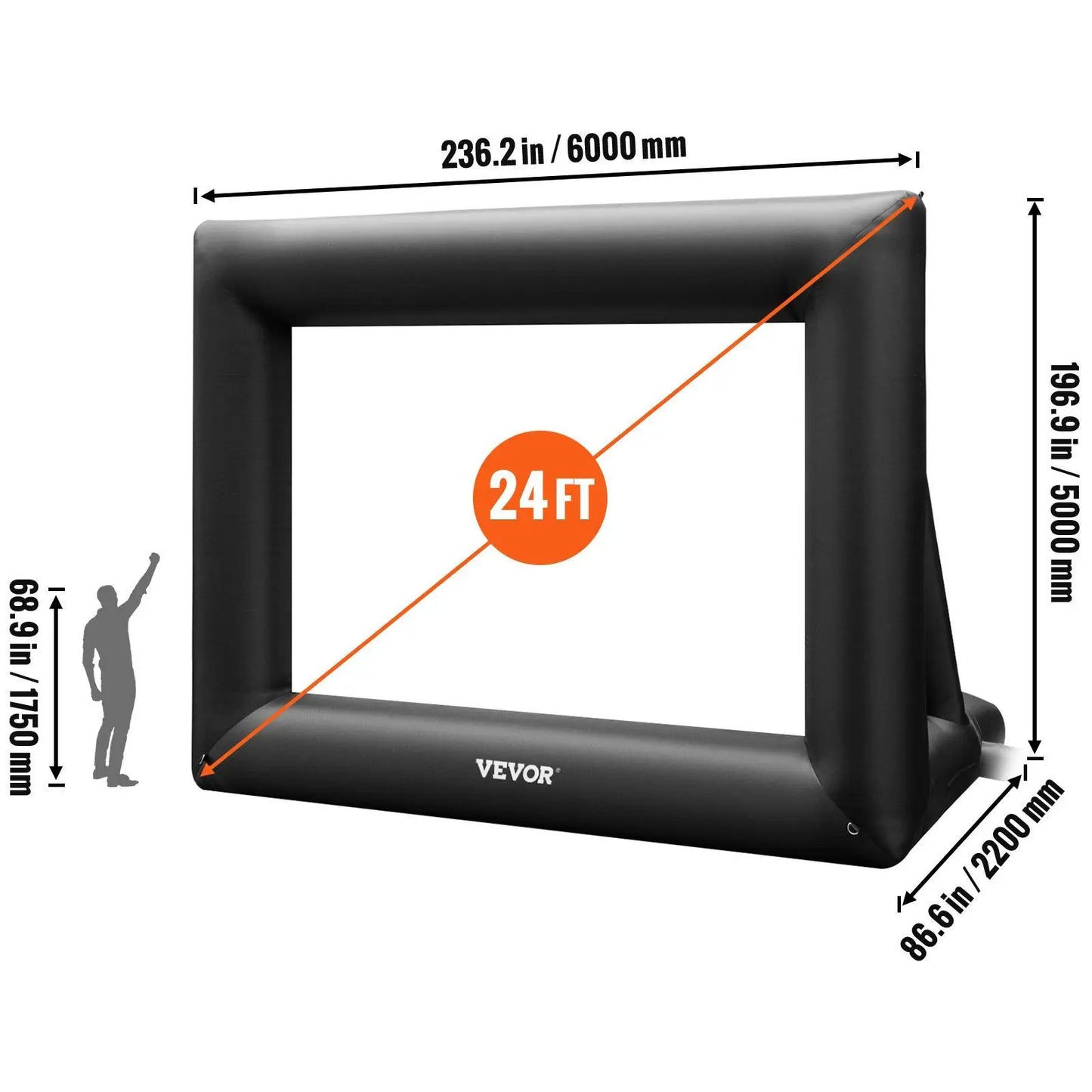 【Dealsforyoudays】Vevor Inflatable Movie Screen 24FT Inflatable Projector Screen for outside with 360W Air Blower Inflatable Screen Oxford Fabric Material Blow up Screen for Outdoor Movie Supports Front/Rear Projection