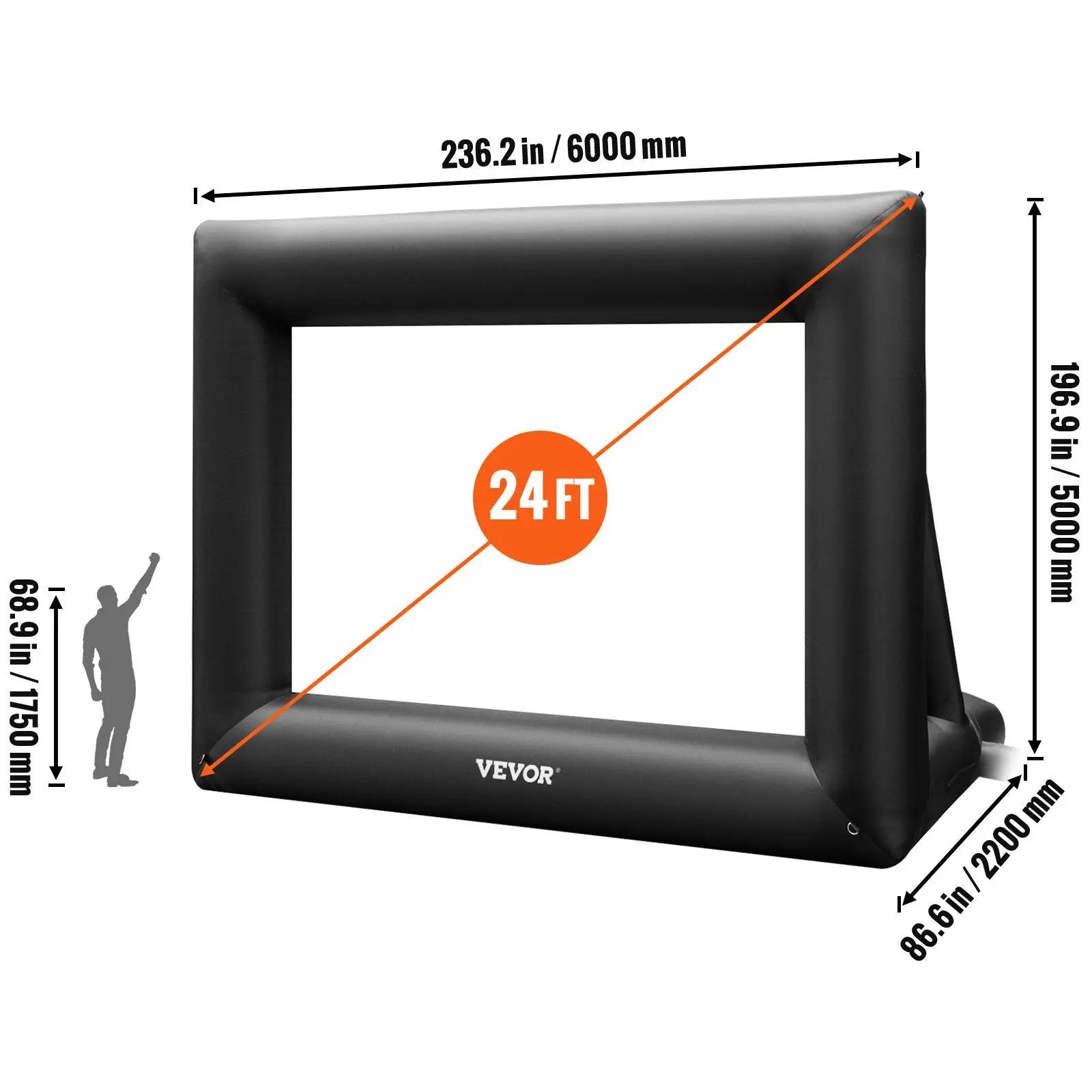 【Dealsforyoudays】Vevor Inflatable Movie Screen 24FT Inflatable Projector Screen for outside with 360W Air Blower Inflatable Screen Oxford Fabric Material Blow up Screen for Outdoor Movie Supports Front/Rear Projection