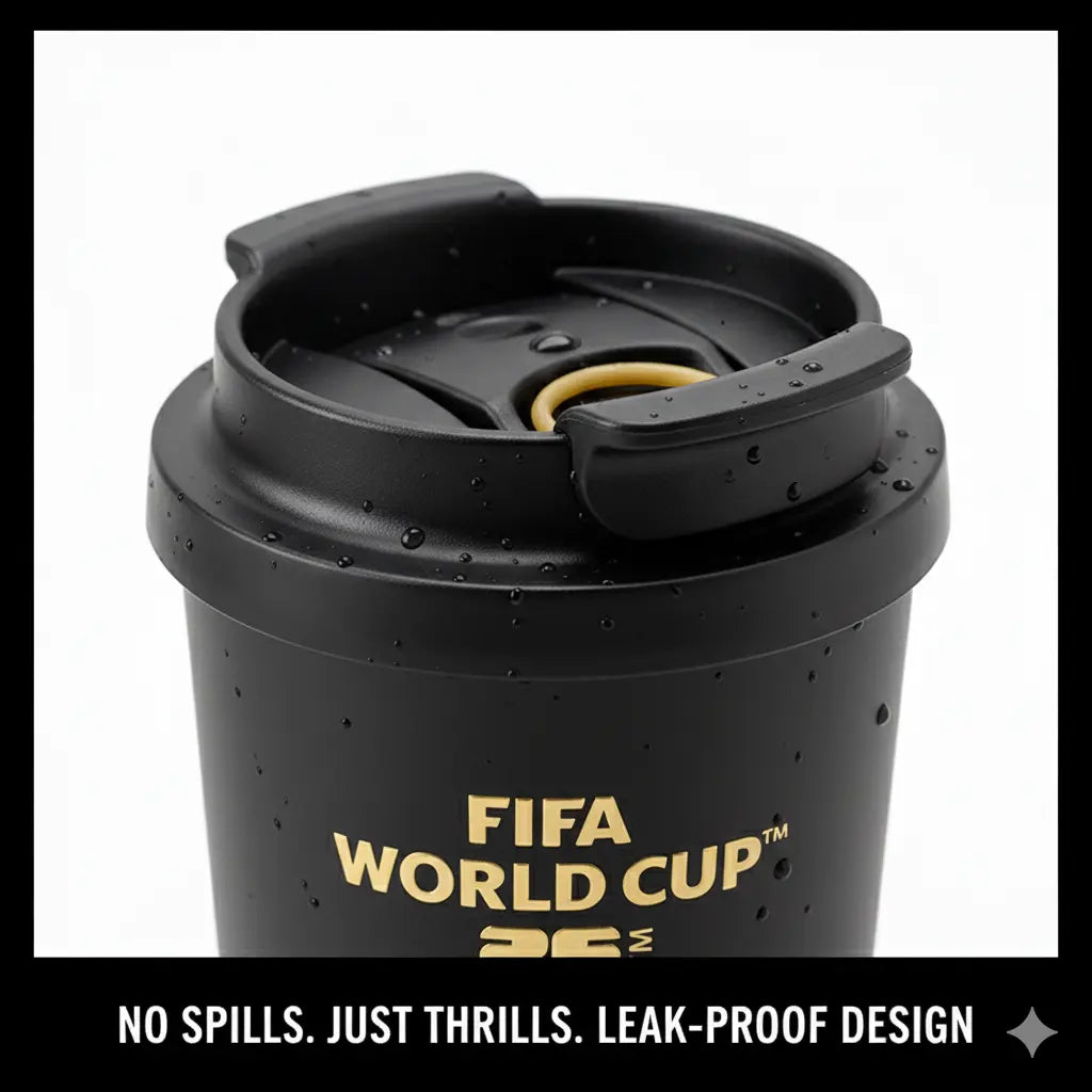 [FIFA World Cup 2026] Officially Licensed Black-And-Gold Soccer-Themed Insulated Mug with a Leak-Proof Lid and Straw; Large-Capacity Double-Walled Vacuum-Insulated Mug; Coffee Mug; the Perfect Choice for Father’S Day, Travel, and Gift-Giving