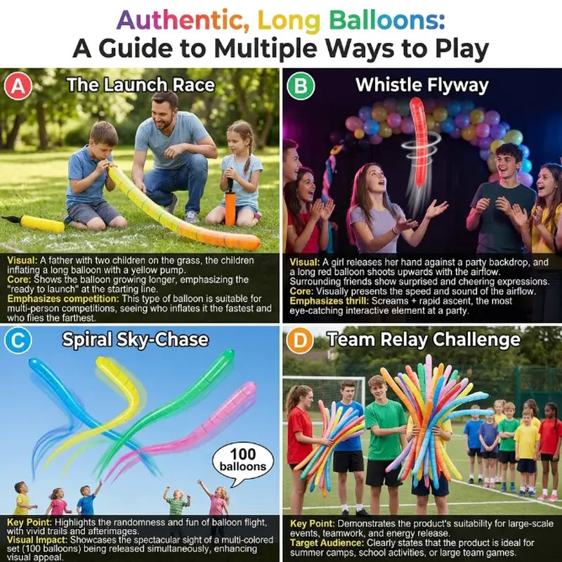 50/100-Pack Rocket Balloon Set, Balloon Party Supplies with Aerodynamic Tip, Easy-Filling Pump, Reusable No-Refill Design for Outdoor & Indoor Fun, Kids Stuff, Toys for Boys, Gifts for Kids, Mother'S Day Gift Option