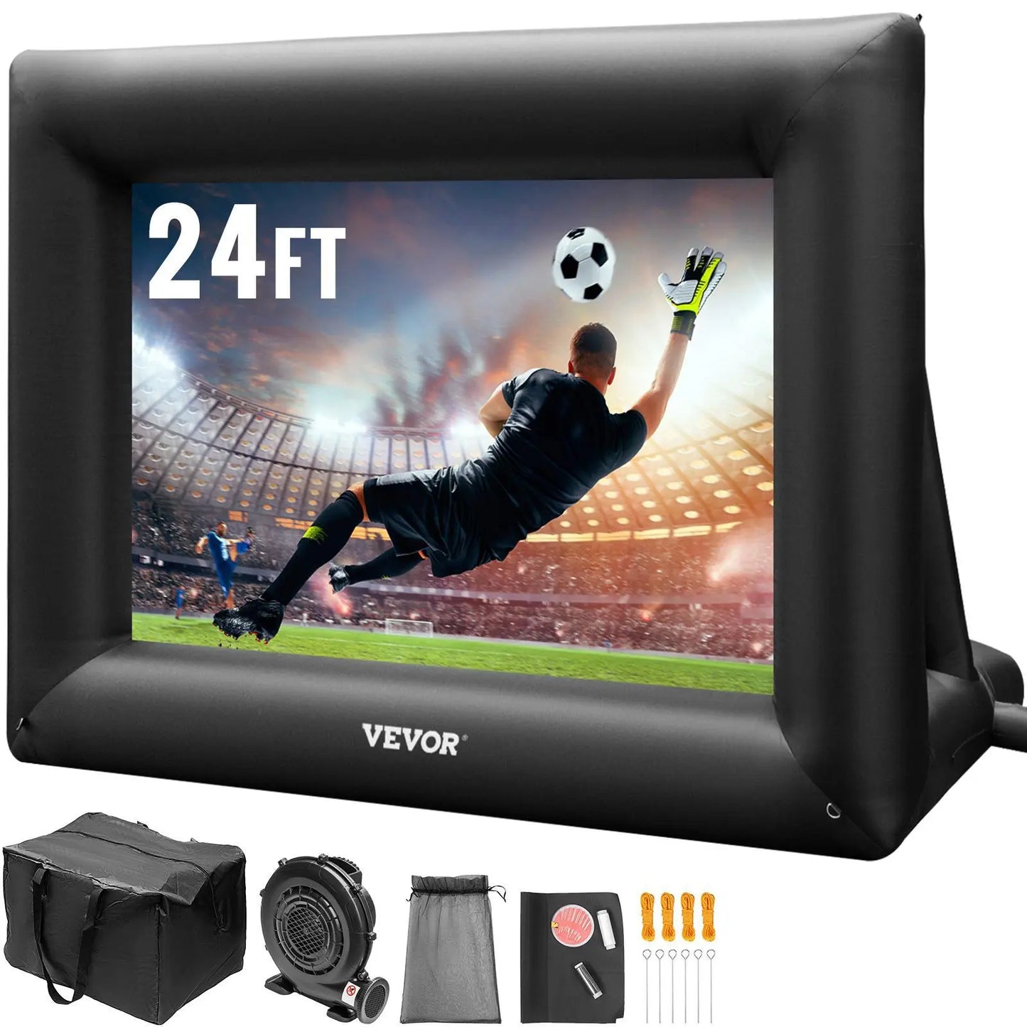 【Dealsforyoudays】Vevor Inflatable Movie Screen 24FT Inflatable Projector Screen for outside with 360W Air Blower Inflatable Screen Oxford Fabric Material Blow up Screen for Outdoor Movie Supports Front/Rear Projection
