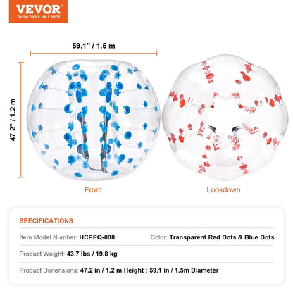 【Dealsforyoudays】Vevor Inflatable Bumper Balls 2-Pack, 5FT/1.5M Body Sumo Zorb Balls for Teen & Adult, 0.8Mm Thick PVC Human Hamster Bubble Balls for Outdoor Team Gaming Play, Bumper Bopper Toys for Garden, Yard, Park