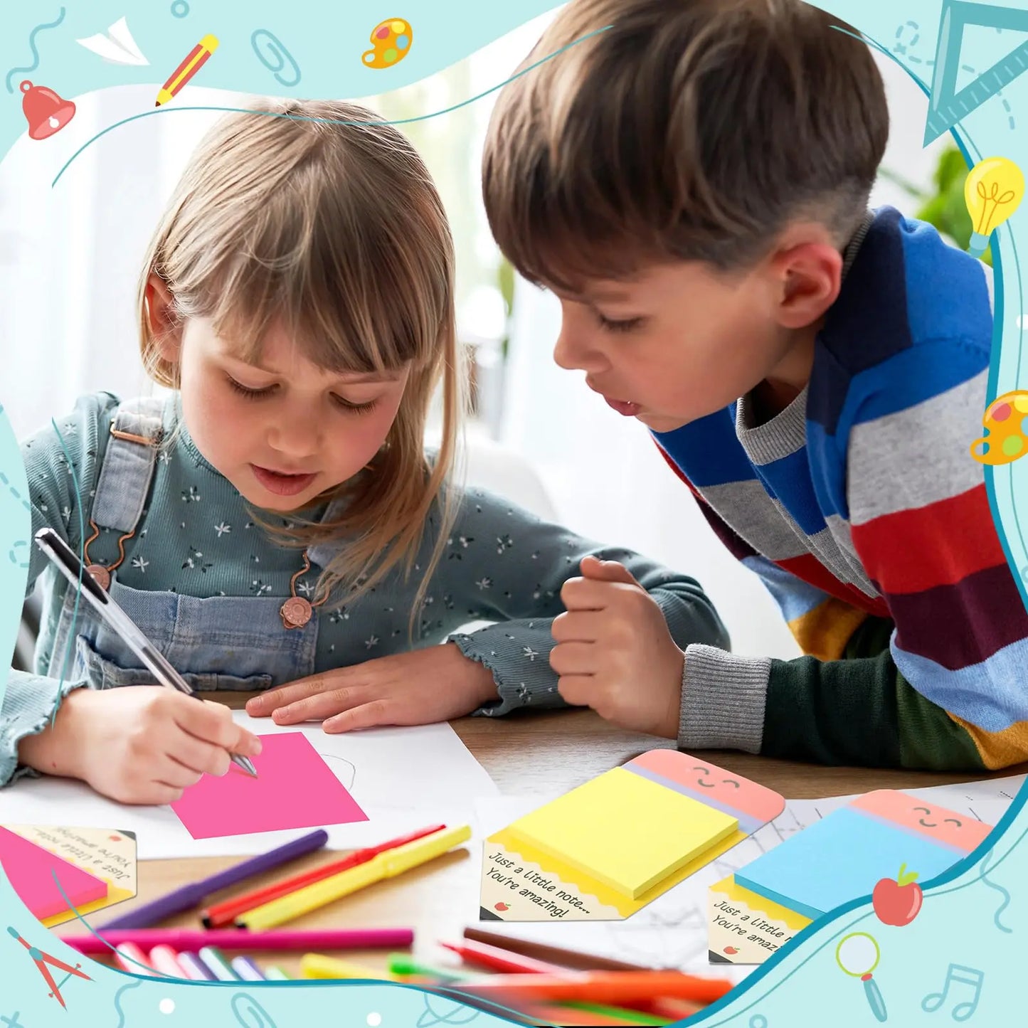 Pencil Sticky Notes 540 Sheets with First Day of School Gifts Card and Gold Bow, 3X3 Back to School 2026 Self Stick Note Pad Pencil Memo Pad for Student Teacher Rewards Stationery Supplies Classroom Kit Positive Affirmations Growth Mindset