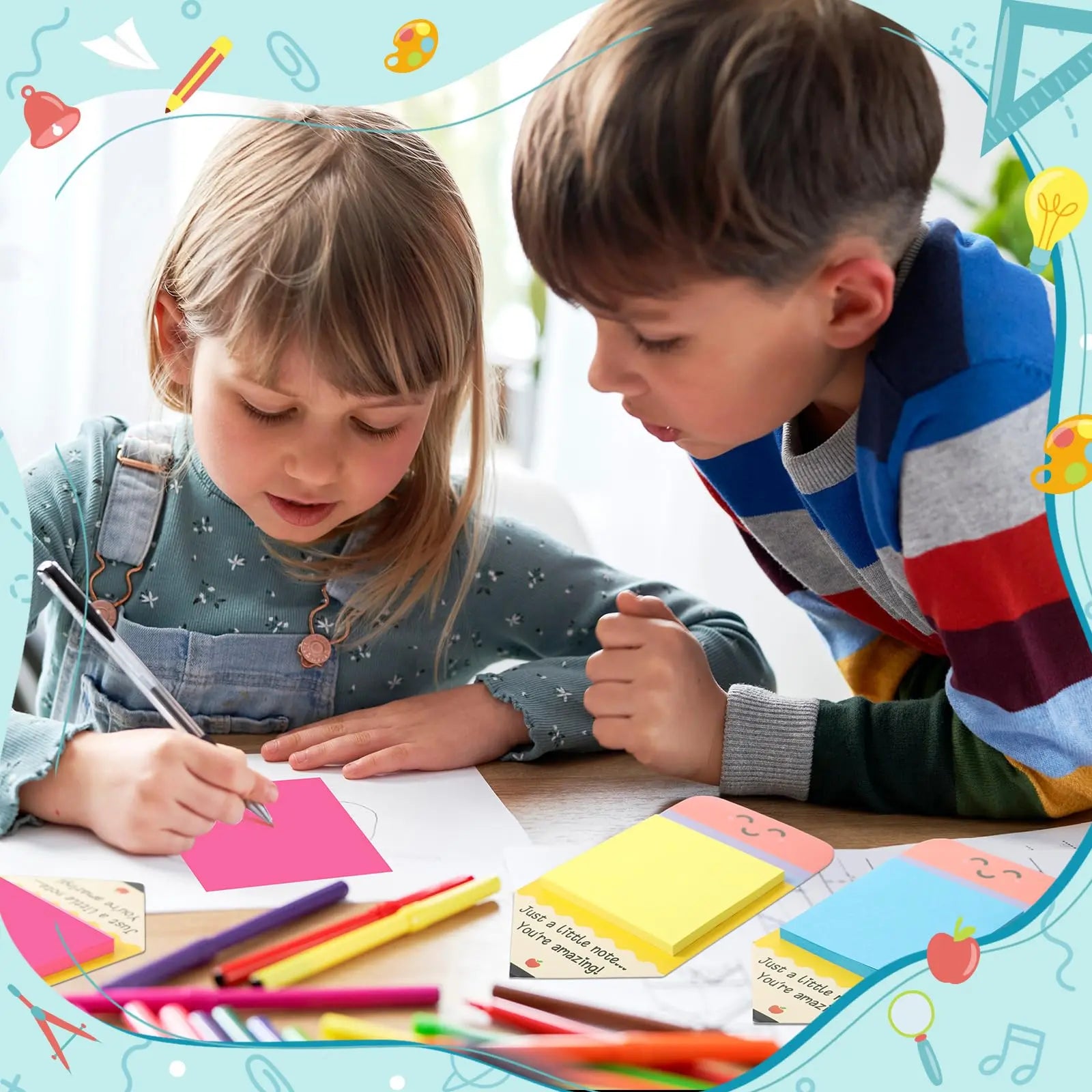 Pencil Sticky Notes 540 Sheets with First Day of School Gifts Card and Gold Bow, 3X3 Back to School 2026 Self Stick Note Pad Pencil Memo Pad for Student Teacher Rewards Stationery Supplies Classroom Kit Positive Affirmations Growth Mindset