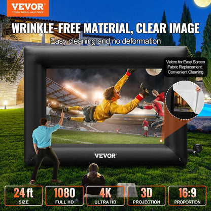 【Dealsforyoudays】Vevor Inflatable Movie Screen 24FT Inflatable Projector Screen for outside with 360W Air Blower Inflatable Screen Oxford Fabric Material Blow up Screen for Outdoor Movie Supports Front/Rear Projection