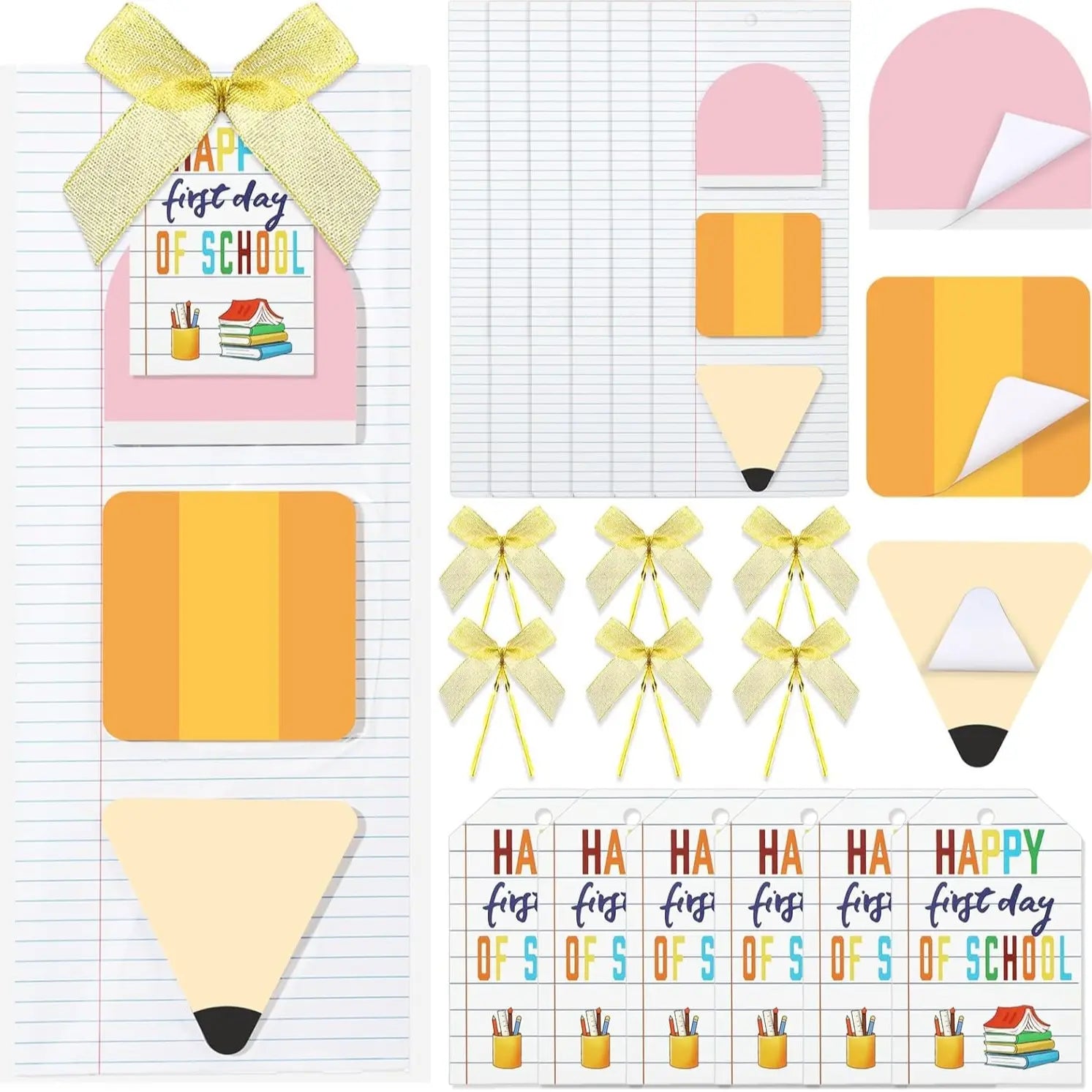 Pencil Sticky Notes 540 Sheets with First Day of School Gifts Card and Gold Bow, 3X3 Back to School 2026 Self Stick Note Pad Pencil Memo Pad for Student Teacher Rewards Stationery Supplies Classroom Kit Positive Affirmations Growth Mindset