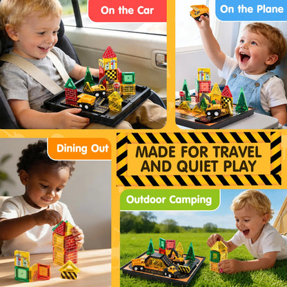Hahaland 38 PCS Magnetic Tiles Road Toppers Set for Kids Ages 3-5, Magnetic Building Blocks with Cars Toys for 3-5 Years Old Boys and Girls Stem Toys Birthday Gifts for Age 3 4 5 6 7 Year Old