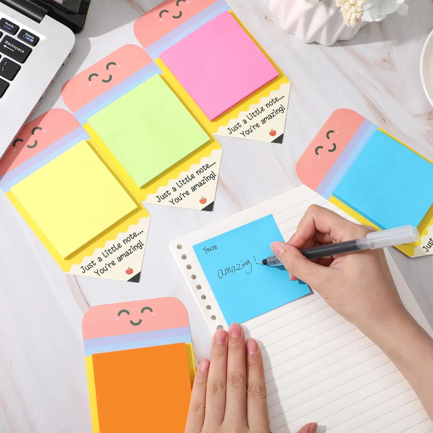 Pencil Sticky Notes 540 Sheets with First Day of School Gifts Card and Gold Bow, 3X3 Back to School 2026 Self Stick Note Pad Pencil Memo Pad for Student Teacher Rewards Stationery Supplies Classroom Kit Positive Affirmations Growth Mindset