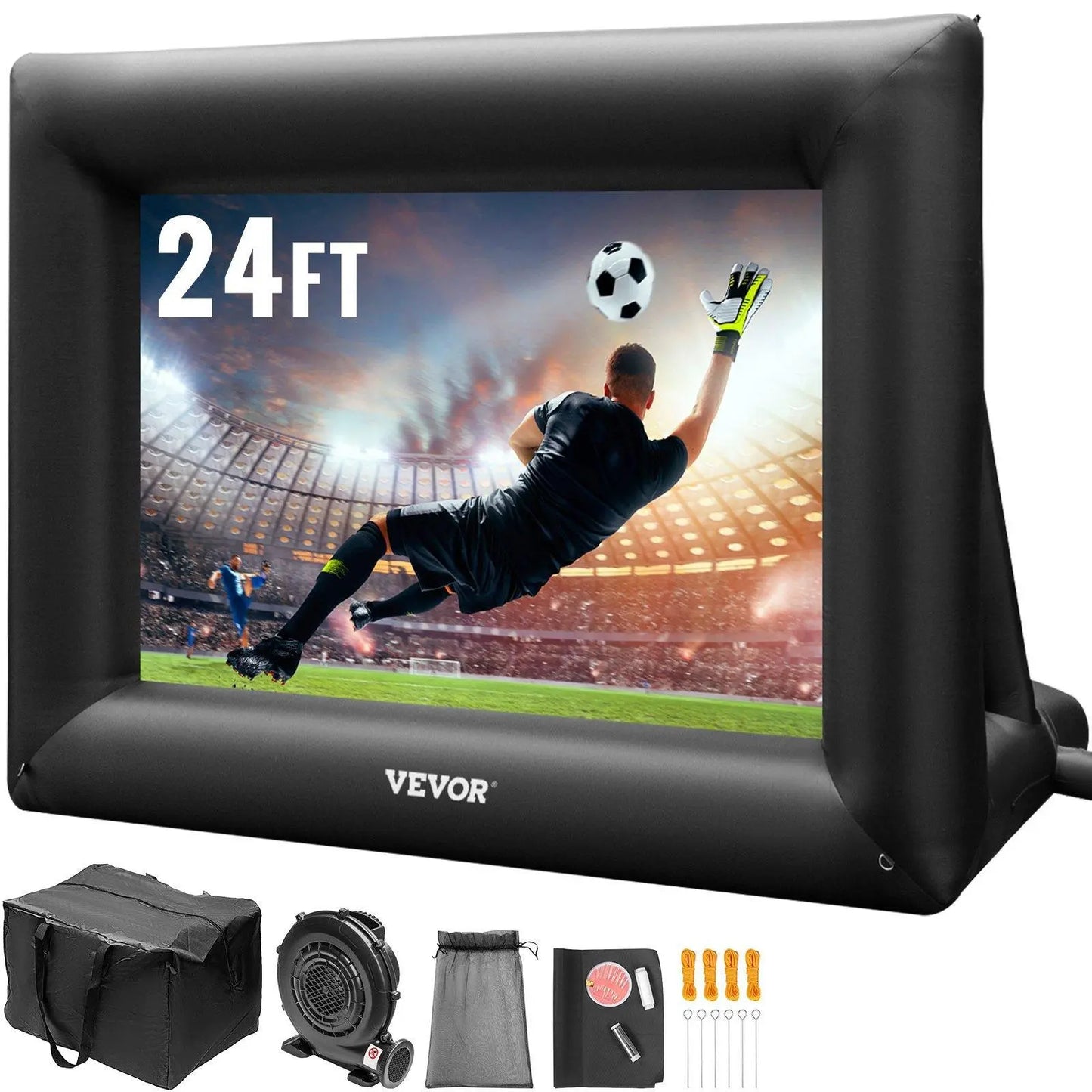 【Dealsforyoudays】Vevor Inflatable Movie Screen 24FT Inflatable Projector Screen for outside with 360W Air Blower Inflatable Screen Oxford Fabric Material Blow up Screen for Outdoor Movie Supports Front/Rear Projection
