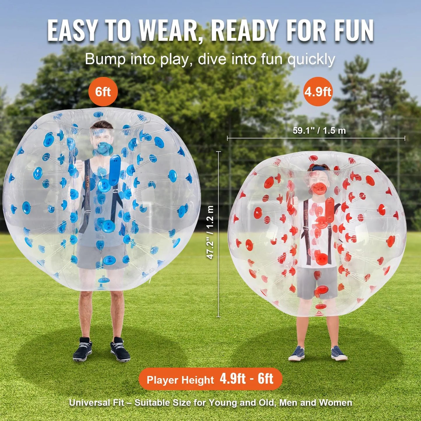 【Dealsforyoudays】Vevor Inflatable Bumper Balls 2-Pack, 5FT/1.5M Body Sumo Zorb Balls for Teen & Adult, 0.8Mm Thick PVC Human Hamster Bubble Balls for Outdoor Team Gaming Play, Bumper Bopper Toys for Garden, Yard, Park