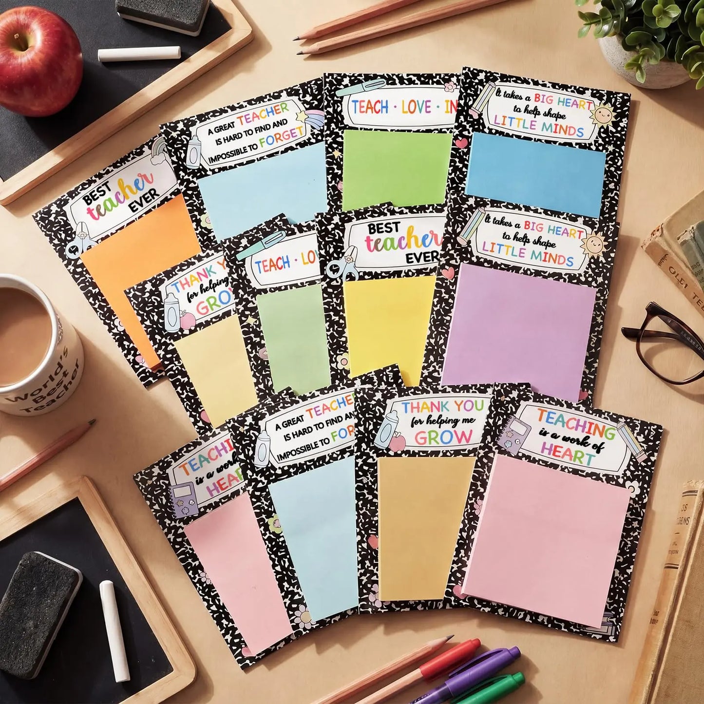 Pencil Sticky Notes 540 Sheets with First Day of School Gifts Card and Gold Bow, 3X3 Back to School 2026 Self Stick Note Pad Pencil Memo Pad for Student Teacher Rewards Stationery Supplies Classroom Kit Positive Affirmations Growth Mindset