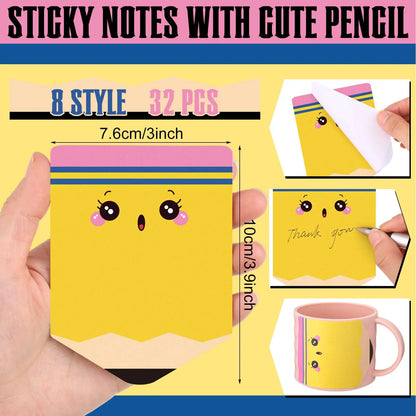 Pencil Sticky Notes 540 Sheets with First Day of School Gifts Card and Gold Bow, 3X3 Back to School 2026 Self Stick Note Pad Pencil Memo Pad for Student Teacher Rewards Stationery Supplies Classroom Kit Positive Affirmations Growth Mindset