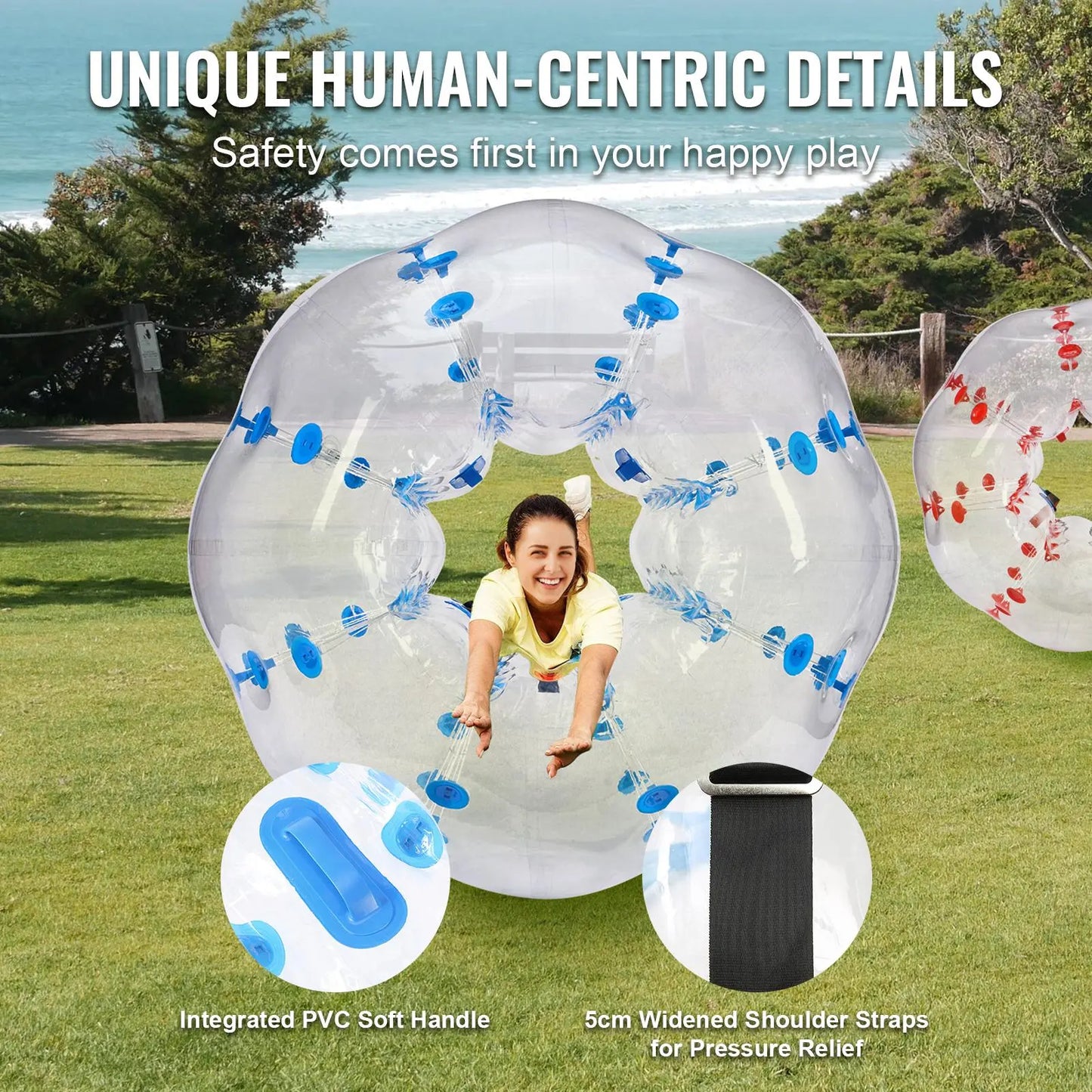 【Dealsforyoudays】Vevor Inflatable Bumper Balls 2-Pack, 5FT/1.5M Body Sumo Zorb Balls for Teen & Adult, 0.8Mm Thick PVC Human Hamster Bubble Balls for Outdoor Team Gaming Play, Bumper Bopper Toys for Garden, Yard, Park
