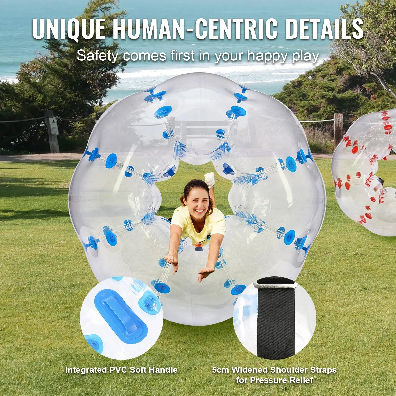 【Dealsforyoudays】Vevor Inflatable Bumper Balls 2-Pack, 5FT/1.5M Body Sumo Zorb Balls for Teen & Adult, 0.8Mm Thick PVC Human Hamster Bubble Balls for Outdoor Team Gaming Play, Bumper Bopper Toys for Garden, Yard, Park