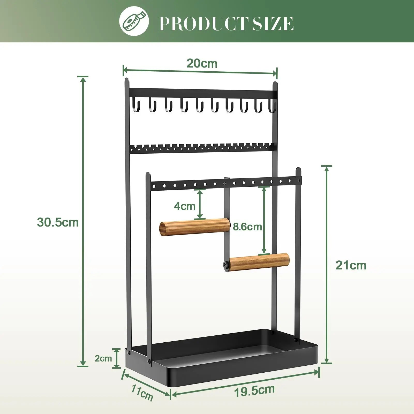 Jewellery Stand Organiser, Earring Organiser Necklace Holder, Jewellery Display Stand Holder with Metal Frame, Gift Idea, Black