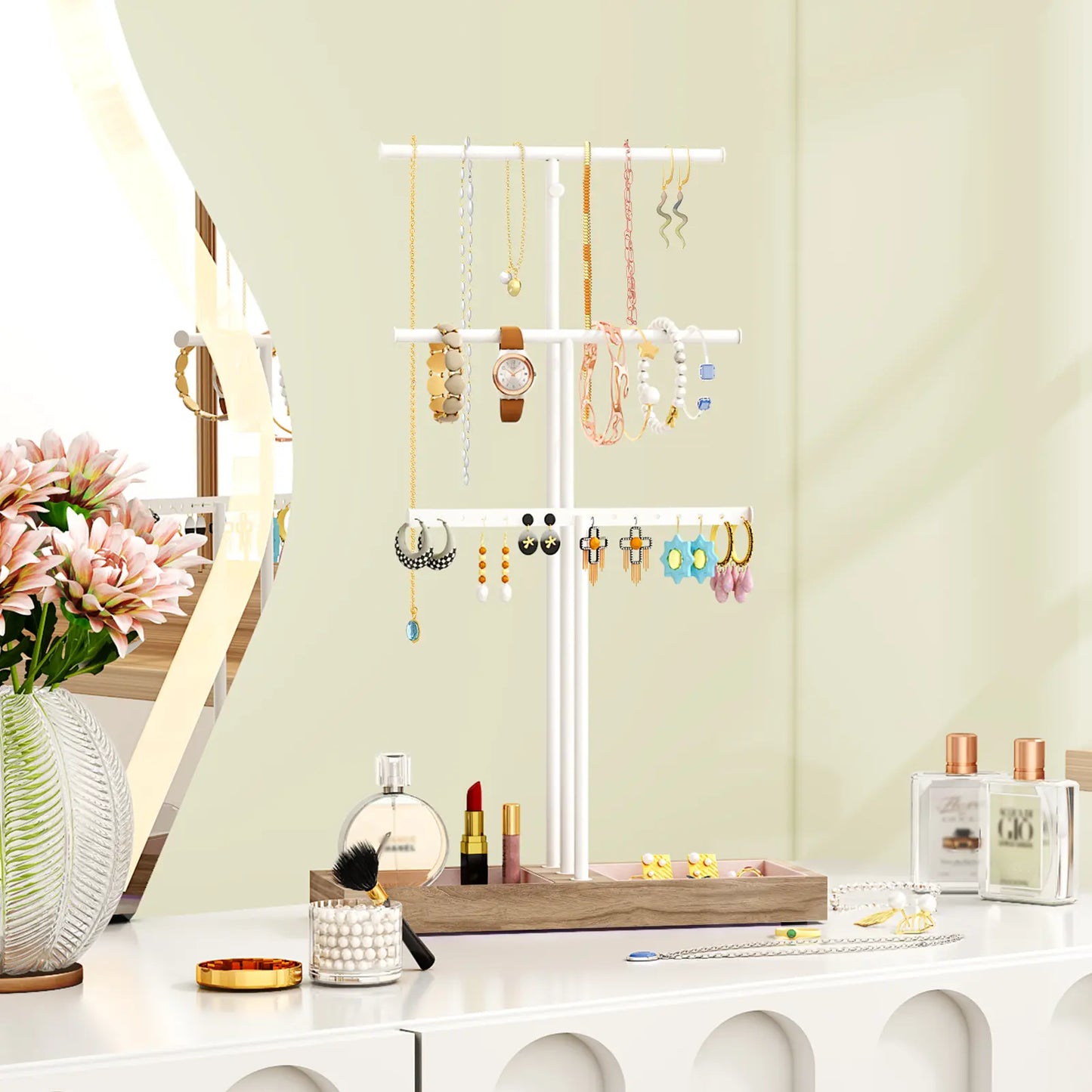 Jewellery Stand Organiser, Earring Organiser Necklace Holder, Jewellery Display Stand Holder with Metal Frame, Gift Idea, Black