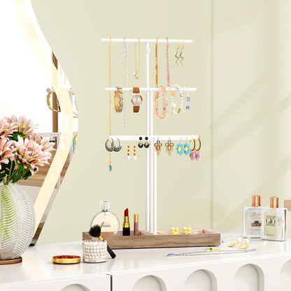 Jewellery Stand Organiser, Earring Organiser Necklace Holder, Jewellery Display Stand Holder with Metal Frame, Gift Idea, Black